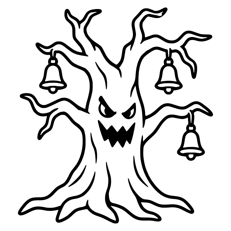 Snarling Haunted Tree with Three Dangling Bells — free floral SVG cut file