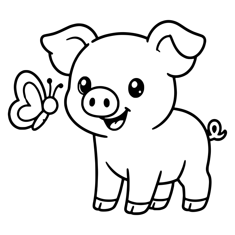 Standing Piglet Smiling At A Butterfly — free animal SVG cut file