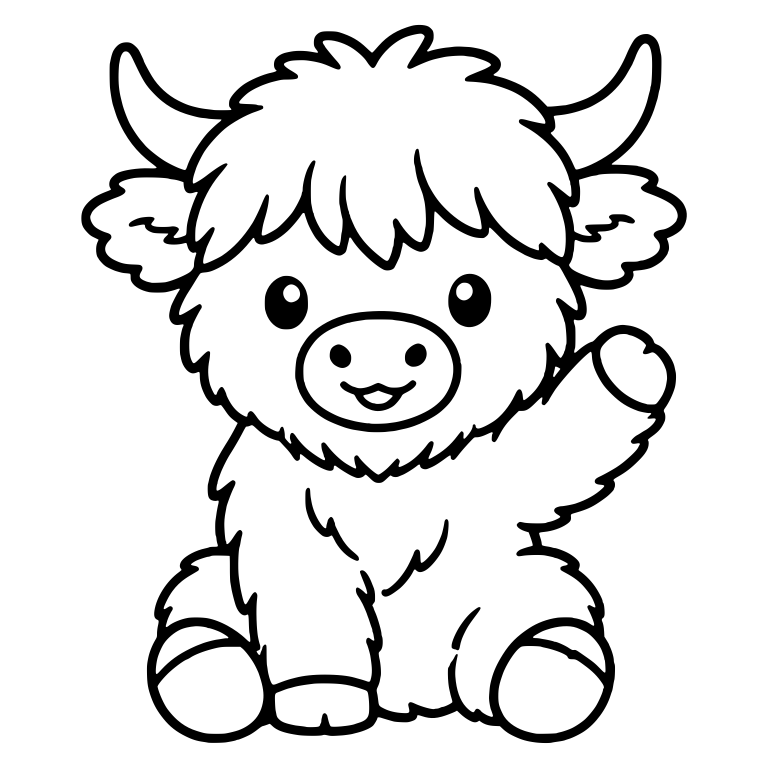 Sitting Highland Calf Waving a Paw on the Right — free animal SVG cut file