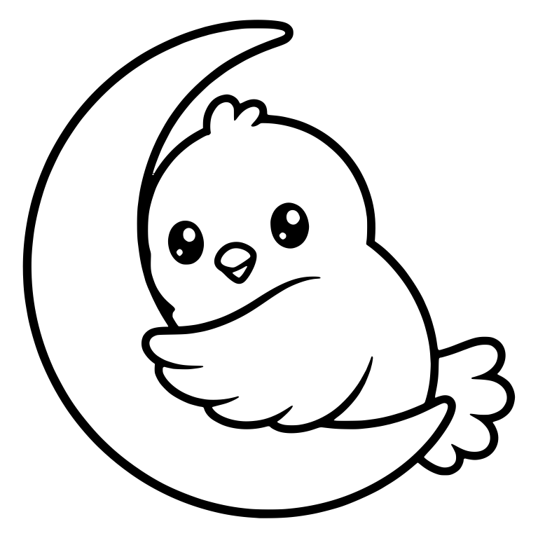 Little Bird Cuddling Into Crescent Moon — free animal SVG cut file
