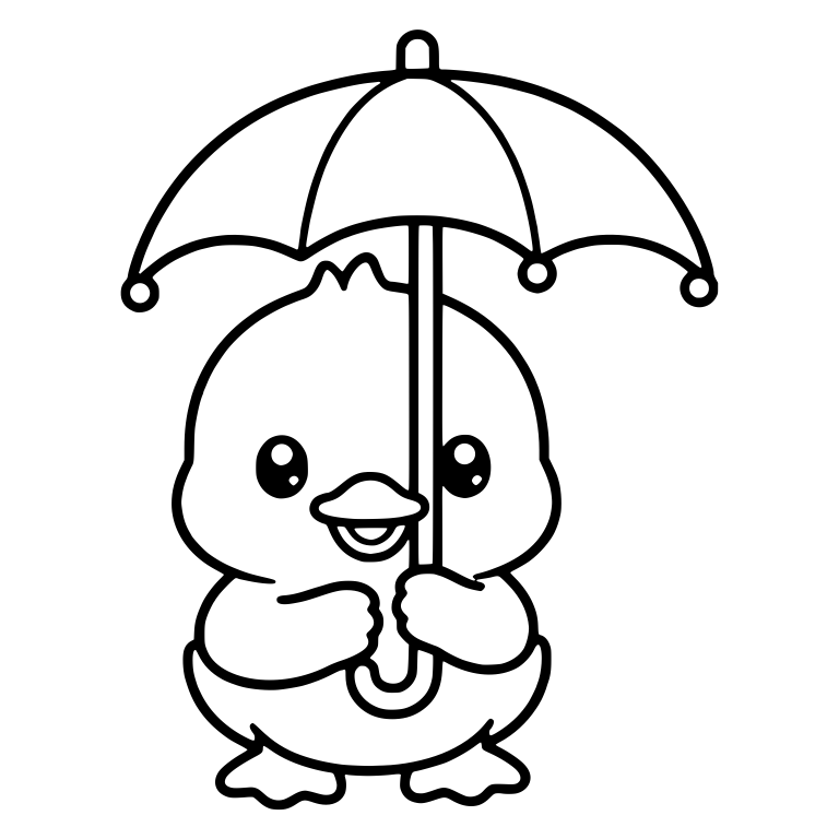 Duckling Standing Under Scalloped Umbrella — free animal SVG cut file