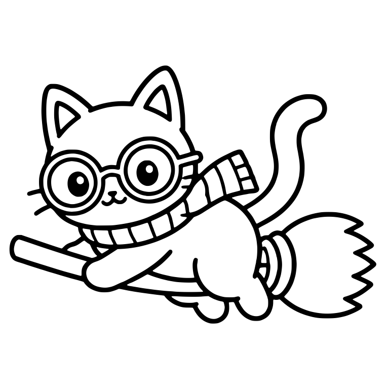 Flying Cat with Round Glasses and Scarf on Broom — free animal SVG cut file