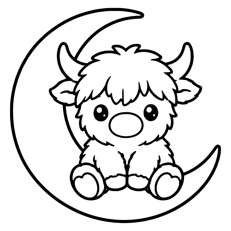 Highland Cow on Moon Showing Heart Hoof Soles — free animal SVG cut file