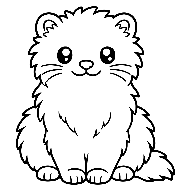 Fluffy Sitting Angora Ferret with Whiskers and Smile — free animal SVG cut file