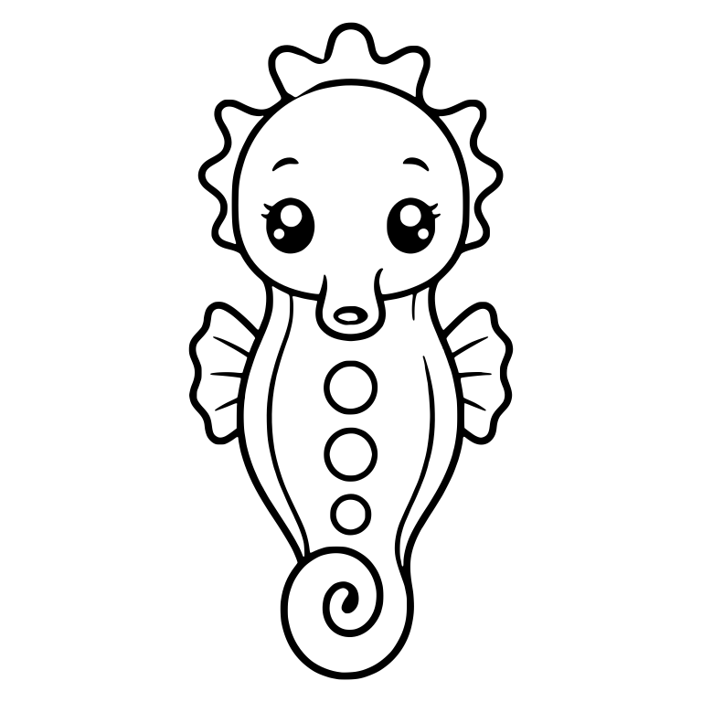 Front-Facing Kawaii Seahorse With Three Belly Spots — free animal SVG cut file