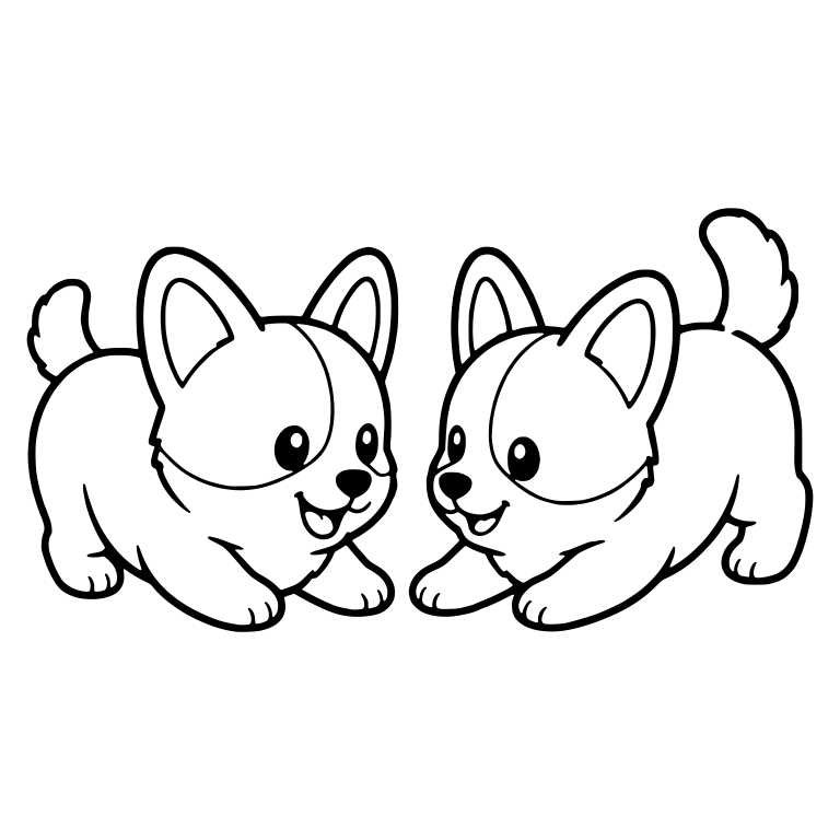 Two Corgi Puppies In Play Bow Facing Each Other — free animal SVG cut file