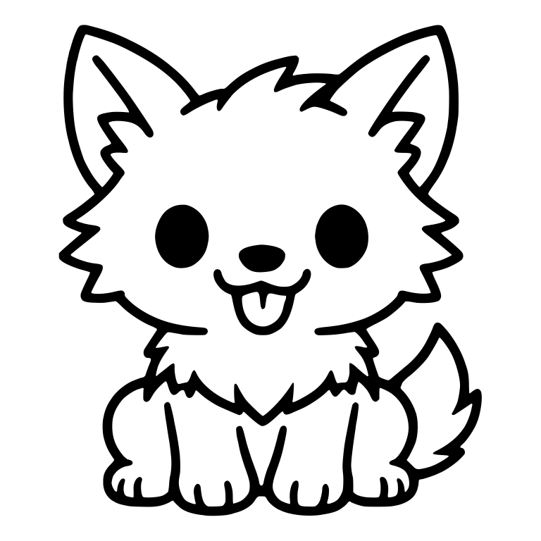 Fluffy Wolf Pup Sitting With Tongue Out — free animal SVG cut file
