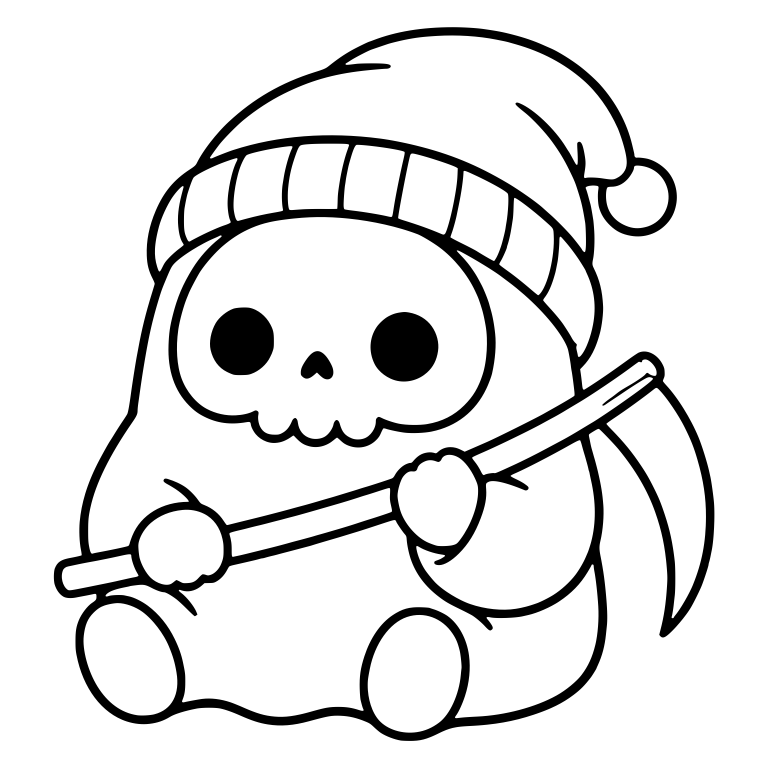 Sitting Pom-Pom Beanie Reaper Holding a Scythe — free characters SVG cut file