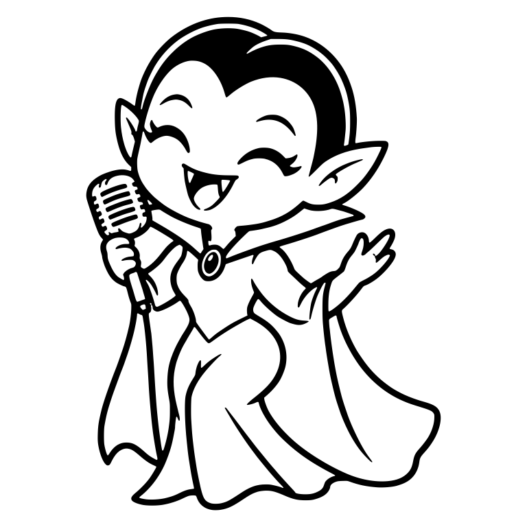 Laughing Vampire Girl Singing With Vintage Microphone — free fantasy-creature SVG cut file