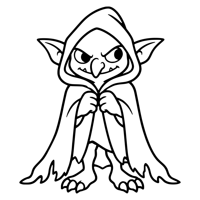 Hooded Goblin Clutching a Tattered Cloak — free fantasy-creature SVG cut file