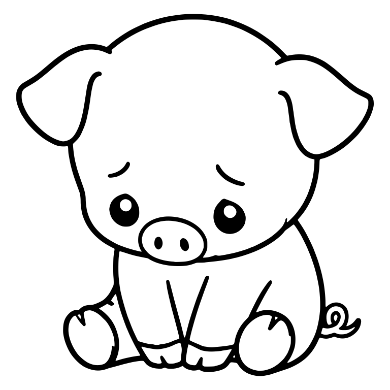 Shy Piglet Sitting with Head Bowed and Ears Drooping — free animal SVG cut file