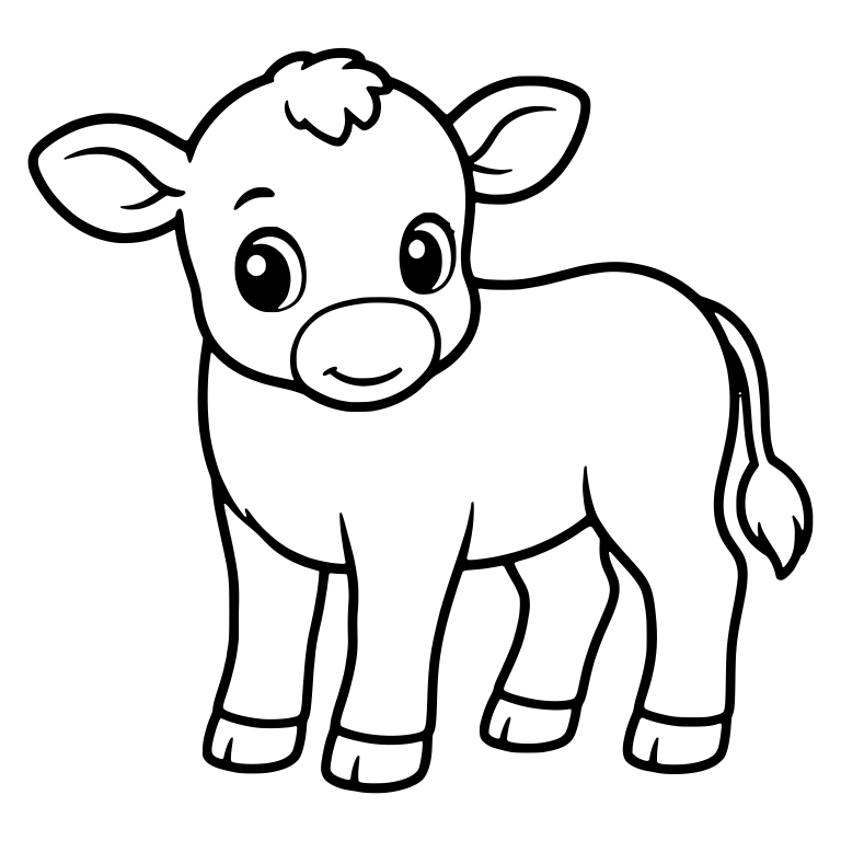 Kawaii Calf Standing With Long Tufted Tail — free animal SVG cut file