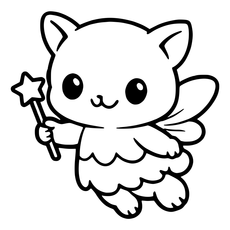 Flying Fairy Kitten With Star Wand and Ruffled Skirt — free animal SVG cut file