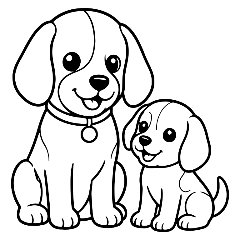 Adult Beagle in Collar with Sitting Puppy — free animal SVG cut file
