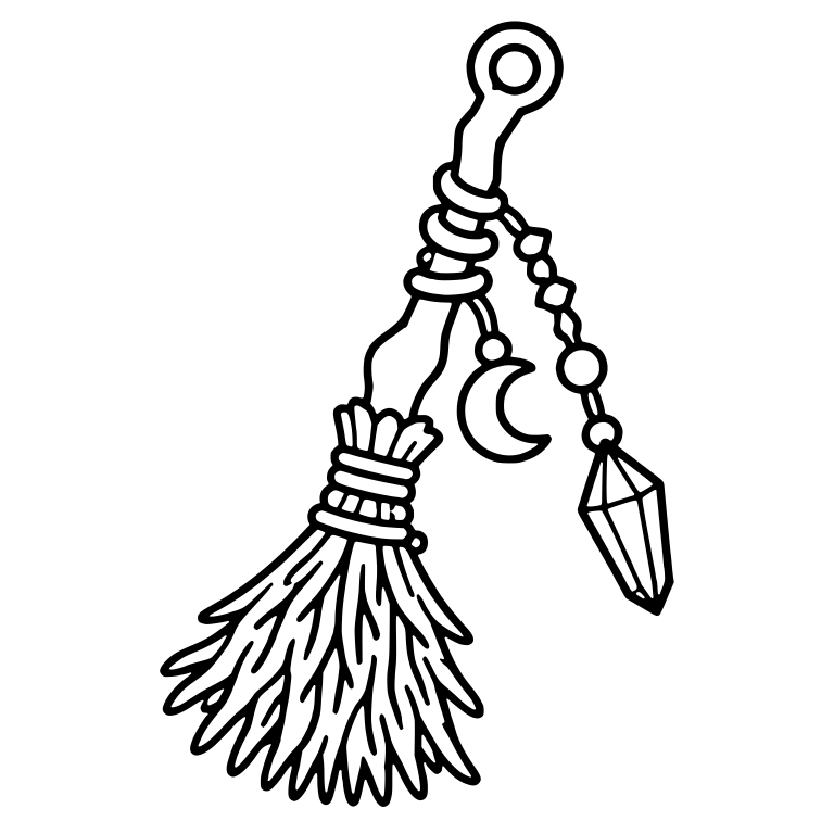 Broom with Ring Handle, Moon Charm and Crystal Pendant — free objects SVG cut file