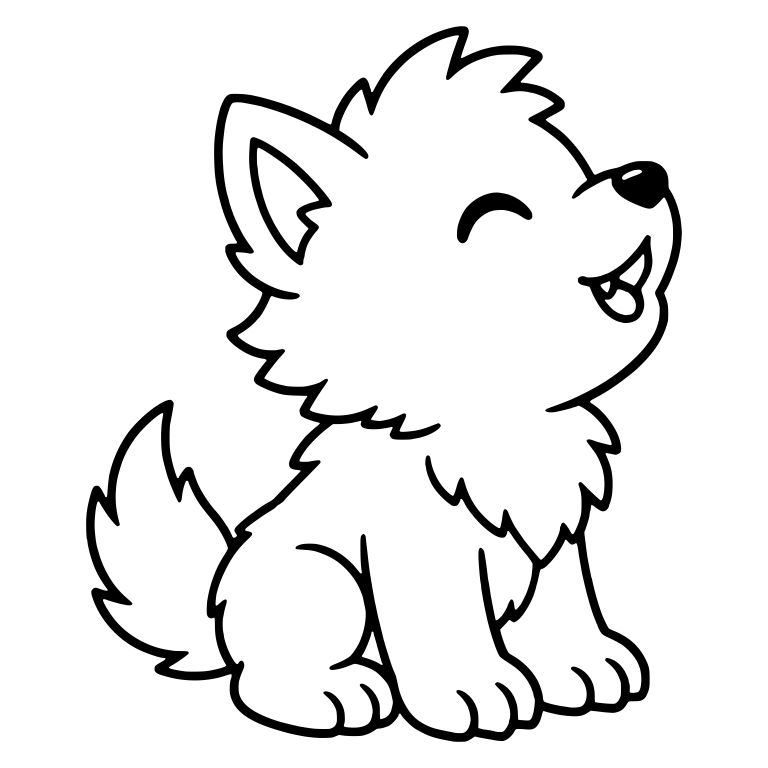 Kawaii Wolf Pup Looking Up With a Happy Open Smile — free animal SVG cut file
