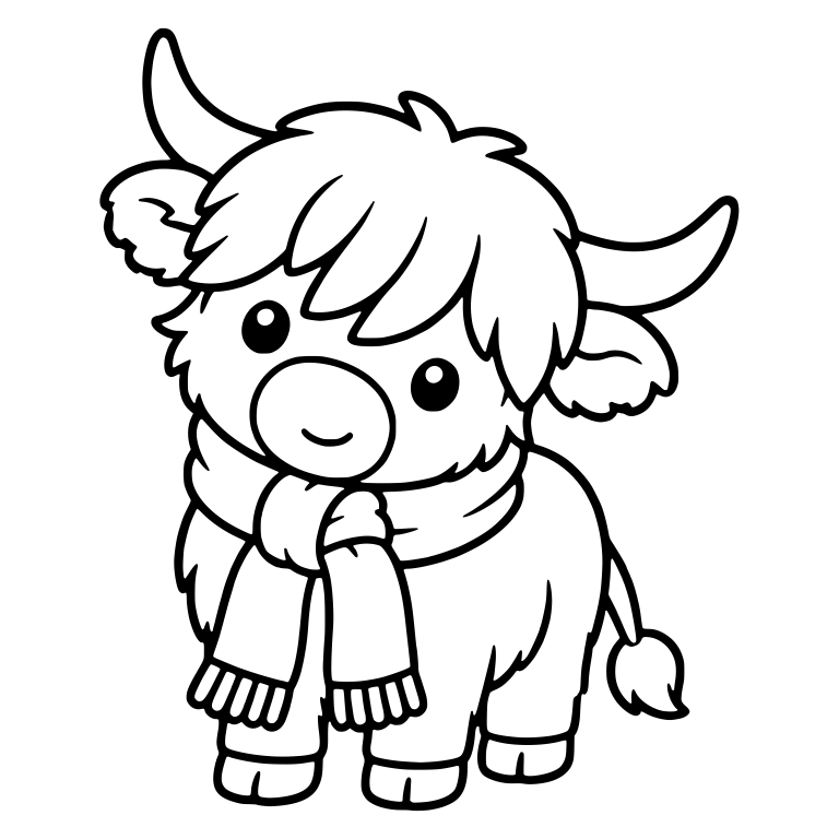 Highland Cow With Scarf and Hanging Fringe — free animal SVG cut file