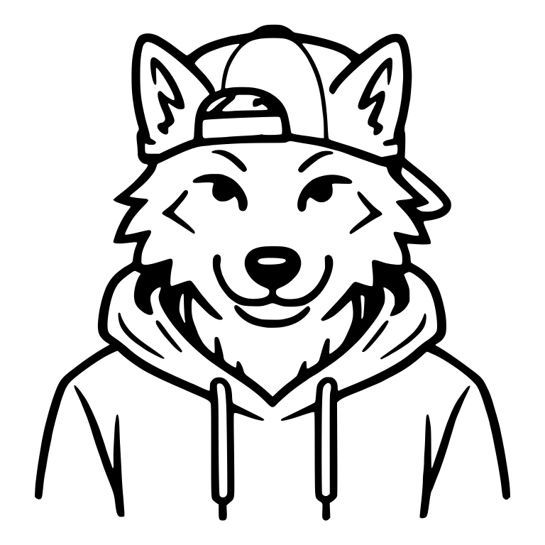 Smiling Wolf in Backwards Cap and Hoodie — free animal SVG cut file