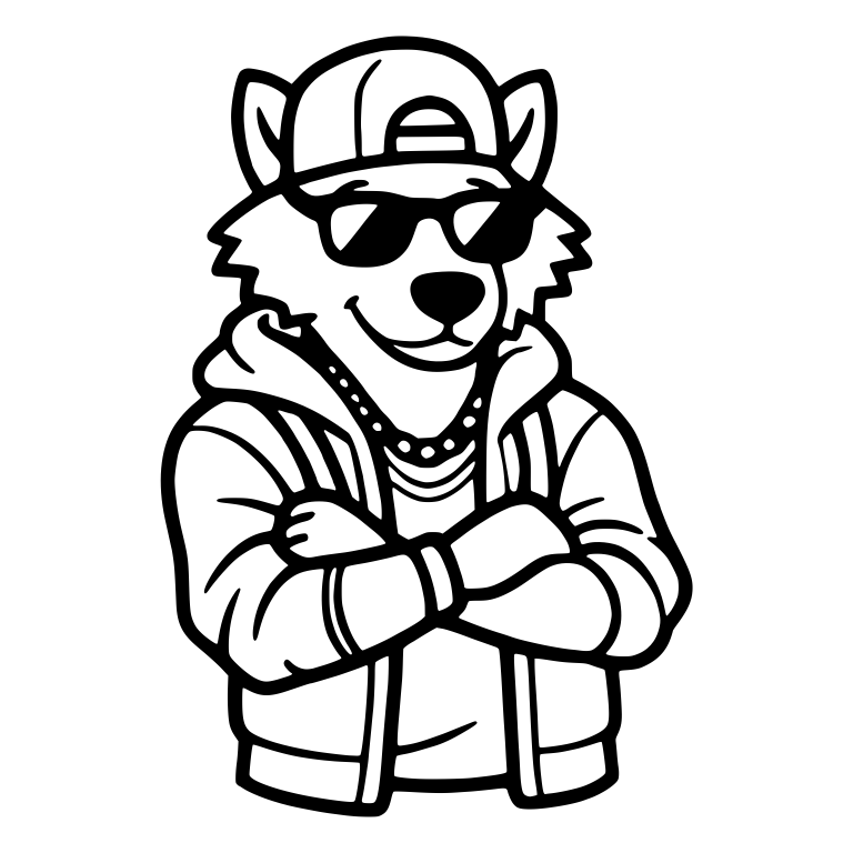 Wolf in Backwards Cap and Chain With Arms Crossed — free animal SVG cut file
