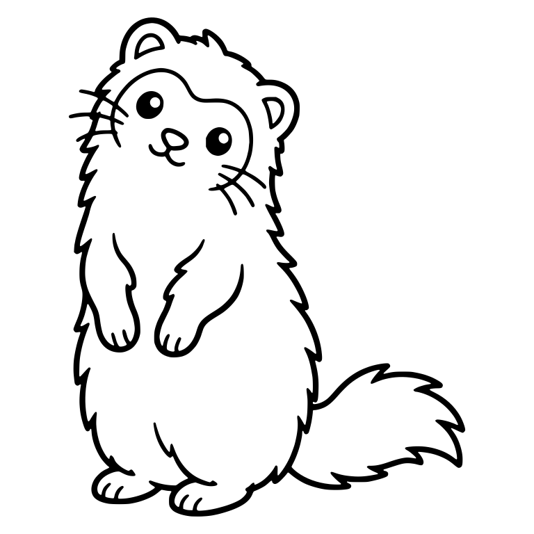 Fluffy Ferret Standing with Head Tilted and Bushy Tail — free animal SVG cut file