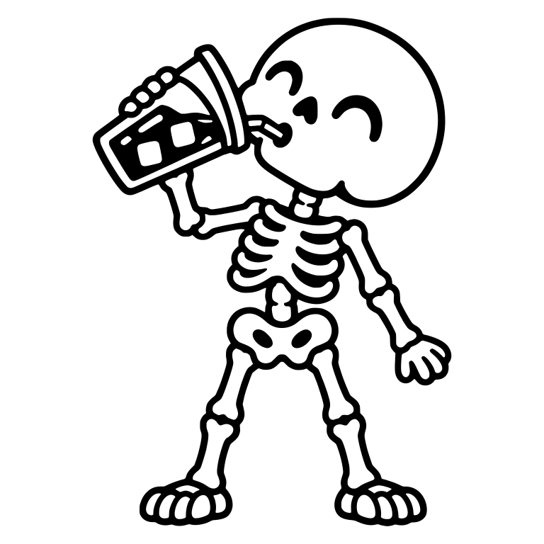 Kawaii Skeleton Chugging Iced Cold Brew with Straw — free skeleton SVG cut file