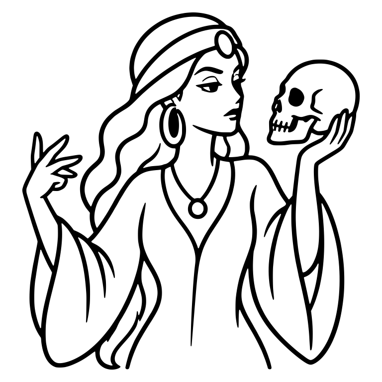 Fortune Teller With Gem Headband Raising a Skull — free characters SVG cut file
