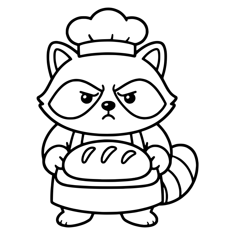 Grumpy Raccoon Baker in Chef Hat Holding Bread — free animal SVG cut file