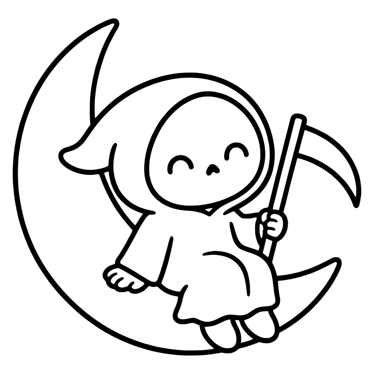 Kawaii Reaper Sitting on Crescent Moon with Scythe — free characters SVG cut file