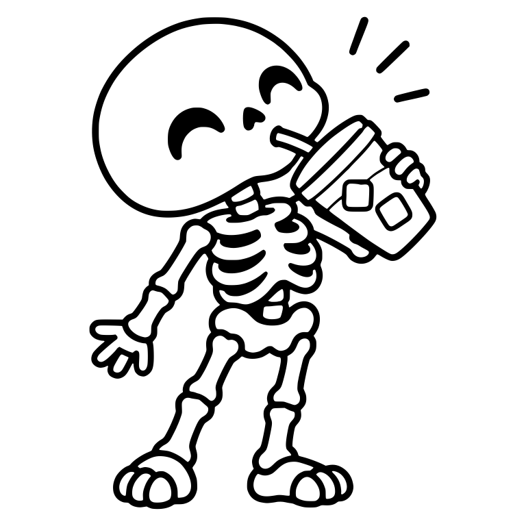 Skeleton Chugging Iced Coffee with Head Tilted Back — free skeleton SVG cut file