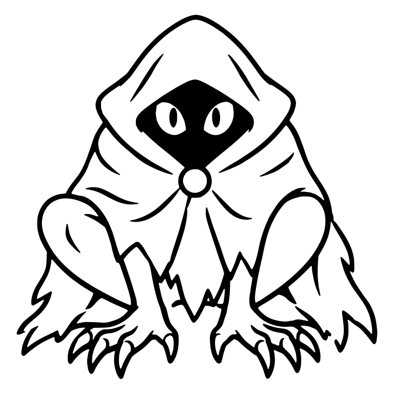 Crouching Hooded Creature With Round Cloak Clasp — free fantasy-creature SVG cut file