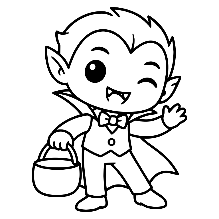 Winking Vampire Boy Waving With Plain Pail — free characters SVG cut file