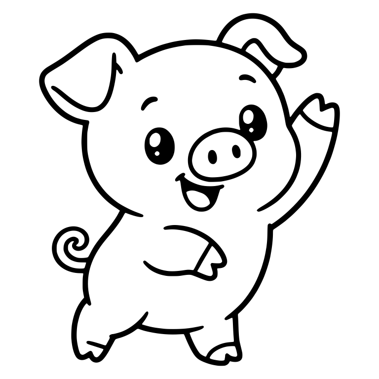 Dancing Piglet Waving with Lifted Leg and Curly Tail — free animal SVG cut file