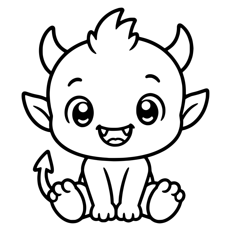 Happy Baby Devil Sitting With Spiky Hair Tuft — free fantasy-creature SVG cut file