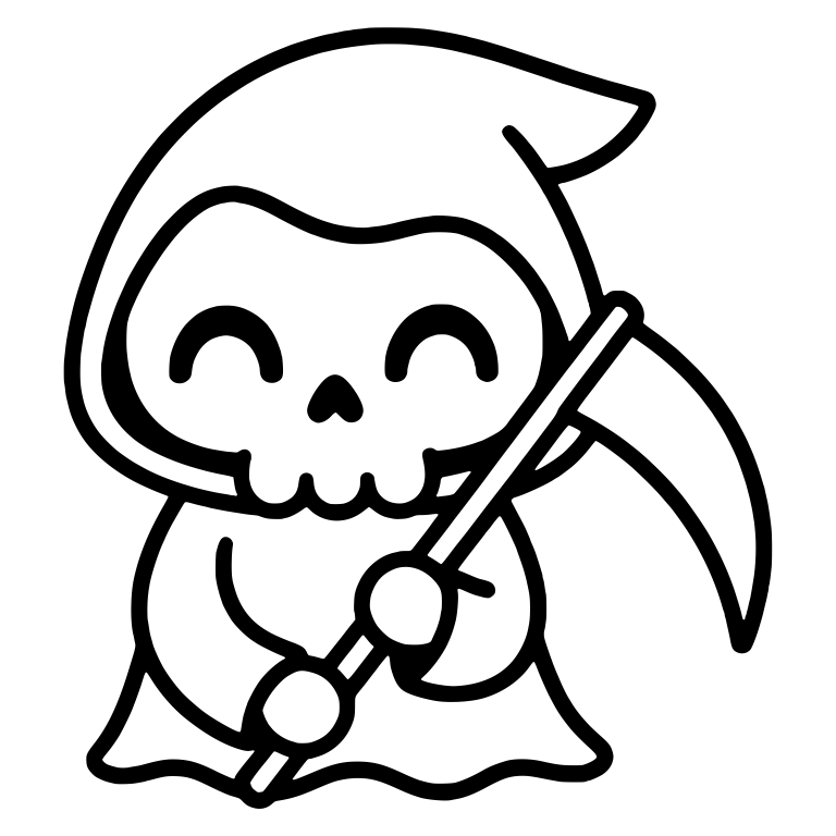 Happy Chibi Reaper Holding Small Scythe — free characters SVG cut file