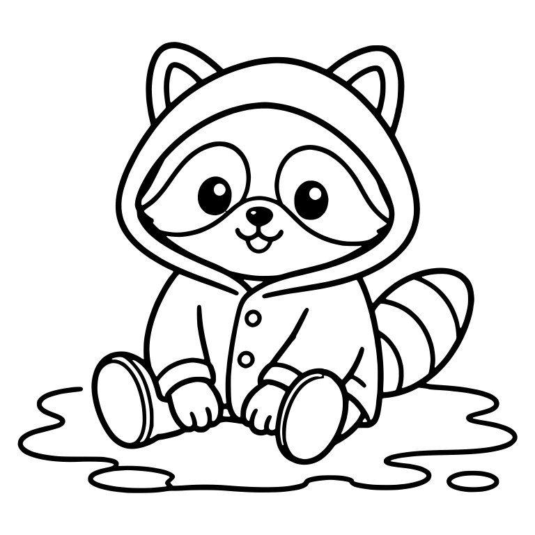 Raccoon in a Hooded Raincoat Sitting in a Puddle — free animal SVG cut file