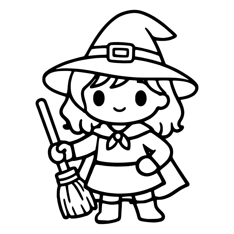 Standing Witch Girl with Broom and Buckle Hat — free characters SVG cut file