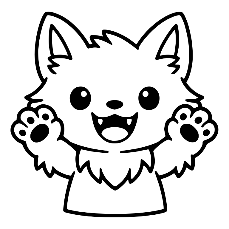Excited Kawaii Wolf Pup Raising Both Paws With Paw Pads — free animal SVG cut file