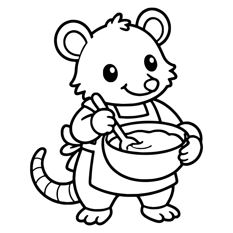 Opossum in Apron Stirring Batter in a Mixing Bowl — free animal SVG cut file