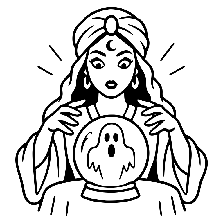 Startled Fortune Teller Seeing Ghost in Crystal Ball — free characters SVG cut file
