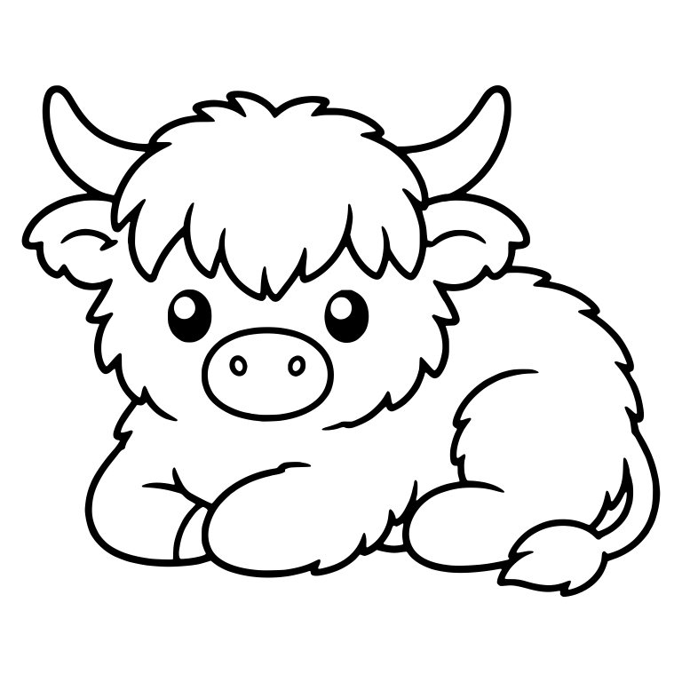 Lying Baby Highland Calf With Tucked Front Legs — free animal SVG cut file