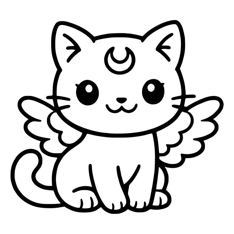 Sitting Winged Cat With Moon Forehead Mark and Eyelashes — free animal SVG cut file