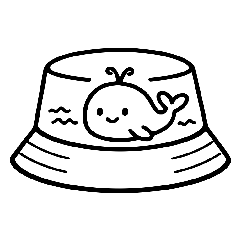 Bucket Hat With Smiling Whale and Wave Squiggles — free objects SVG