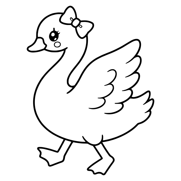 Kawaii Walking Swan With Head Bow and Raised Wing — free animal SVG cut file