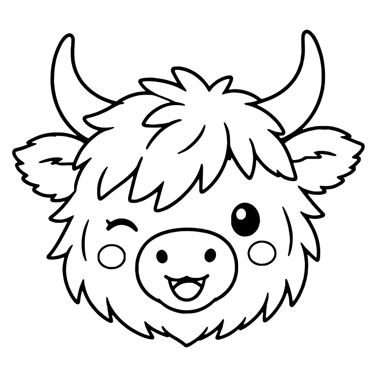 Winking Highland Cow Face With Open-Mouth Smile — free animal SVG cut file