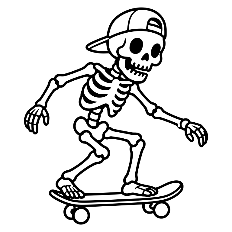 Skeleton Riding Skateboard in Backwards Cap — free skeleton SVG cut file