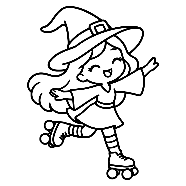 Laughing Roller Skating Witch With Buckle Hat — free characters SVG cut file