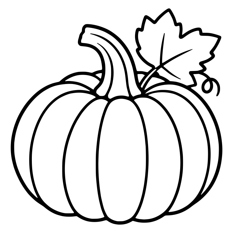 Round Pumpkin with Maple-Style Leaf and Curly Tendril — free floral SVG cut file