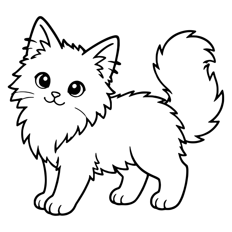 Fluffy Walking Kitten With Tail Curled Up — free animal SVG cut file