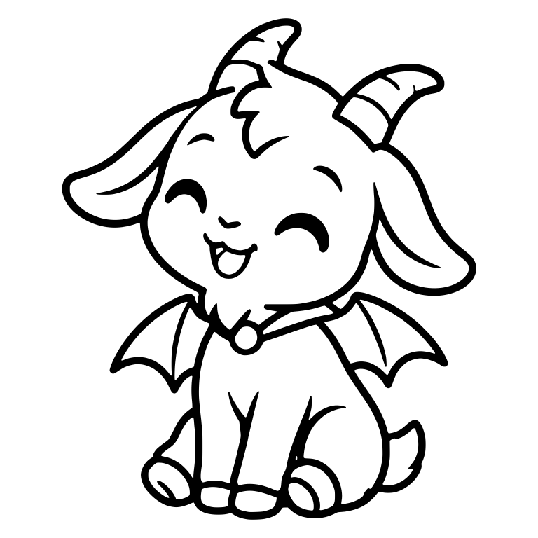 Laughing Goat Kid with Bat Wings and Closed Eyes — free animal SVG cut file
