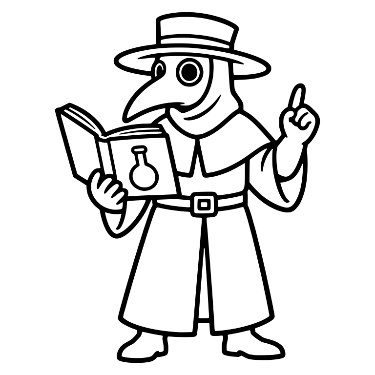 Plague Doctor Reading Flask Book With Raised Finger — free characters SVG cut file